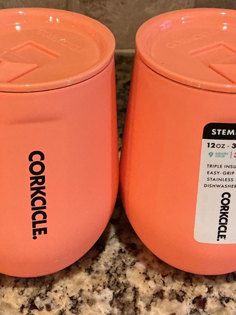 2 Brand New 12 oz Neon Lights Coral Stemless Corcickle Tumblers